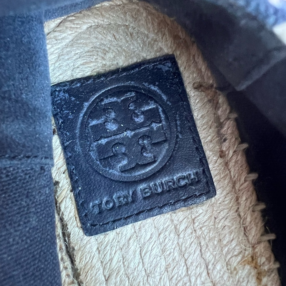 Tory Burch Risa Navy Blue White Floral Print Espadrilles Women’s Size 7 - Picture 4 of 8